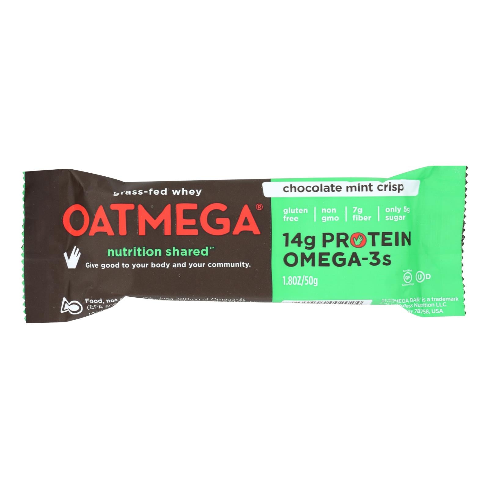 Oatmegabar, Barre protéinée Oatmegabar - Chocolat Noir Menthe Croustillante - Barres de 1.8 oz - Carton de 12 (Pack de 12)