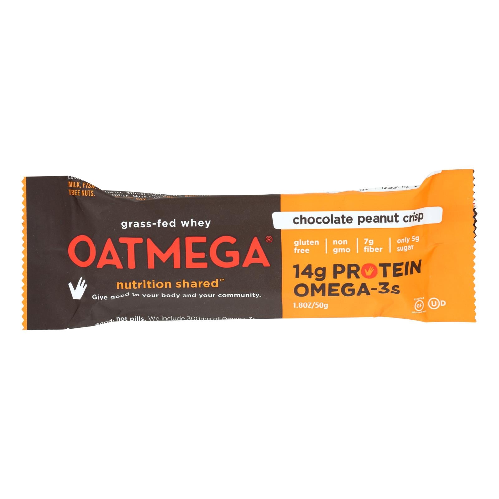 Oatmegabar, Barre protéinée Oatmegabar - Chocolat noir et cacahuètes - Barres de 1,8 oz - Caisse de 12 (Paquet de 12)