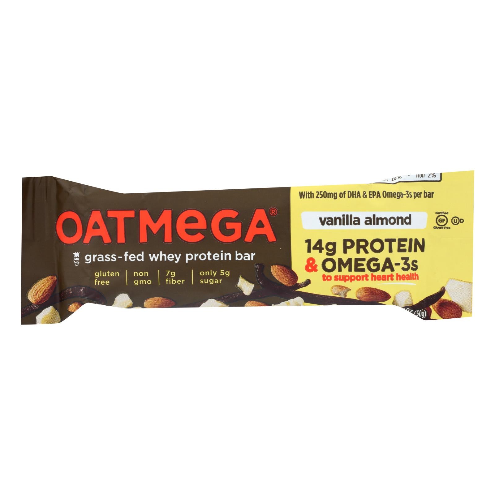 Oatmegabar, Barre protéinée Oatmegabar - Croustillant à la vanille et aux amandes - Barres de 1,8 oz - Caisse de 12 (Paquet de 12)