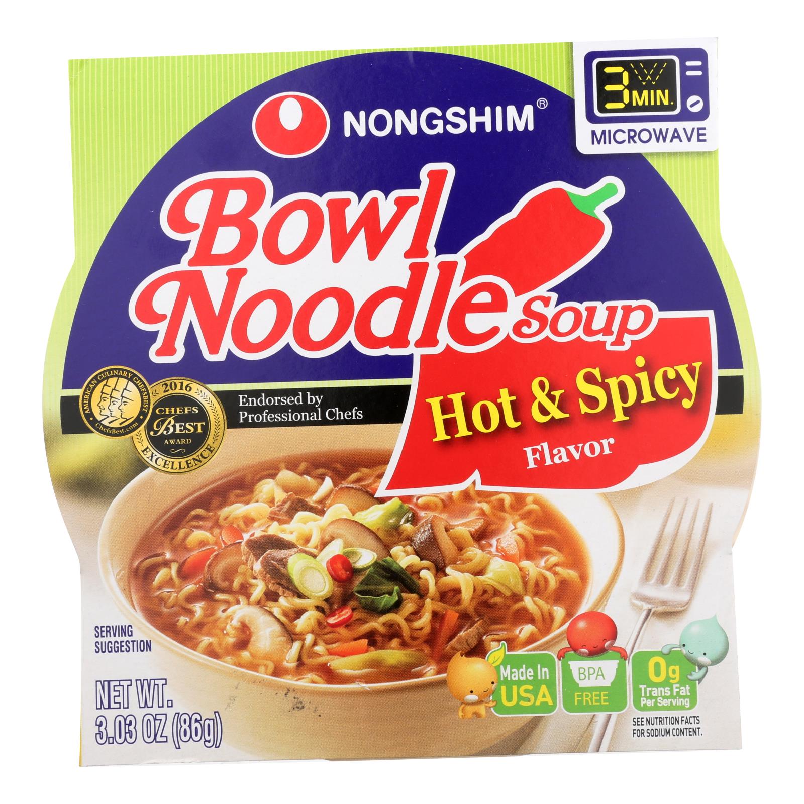 Nong Shim, Bol chaud et épicé de Nong Shim - Soupe de nouilles - Carton de 12 - 3.03 oz. (Pack de 12)