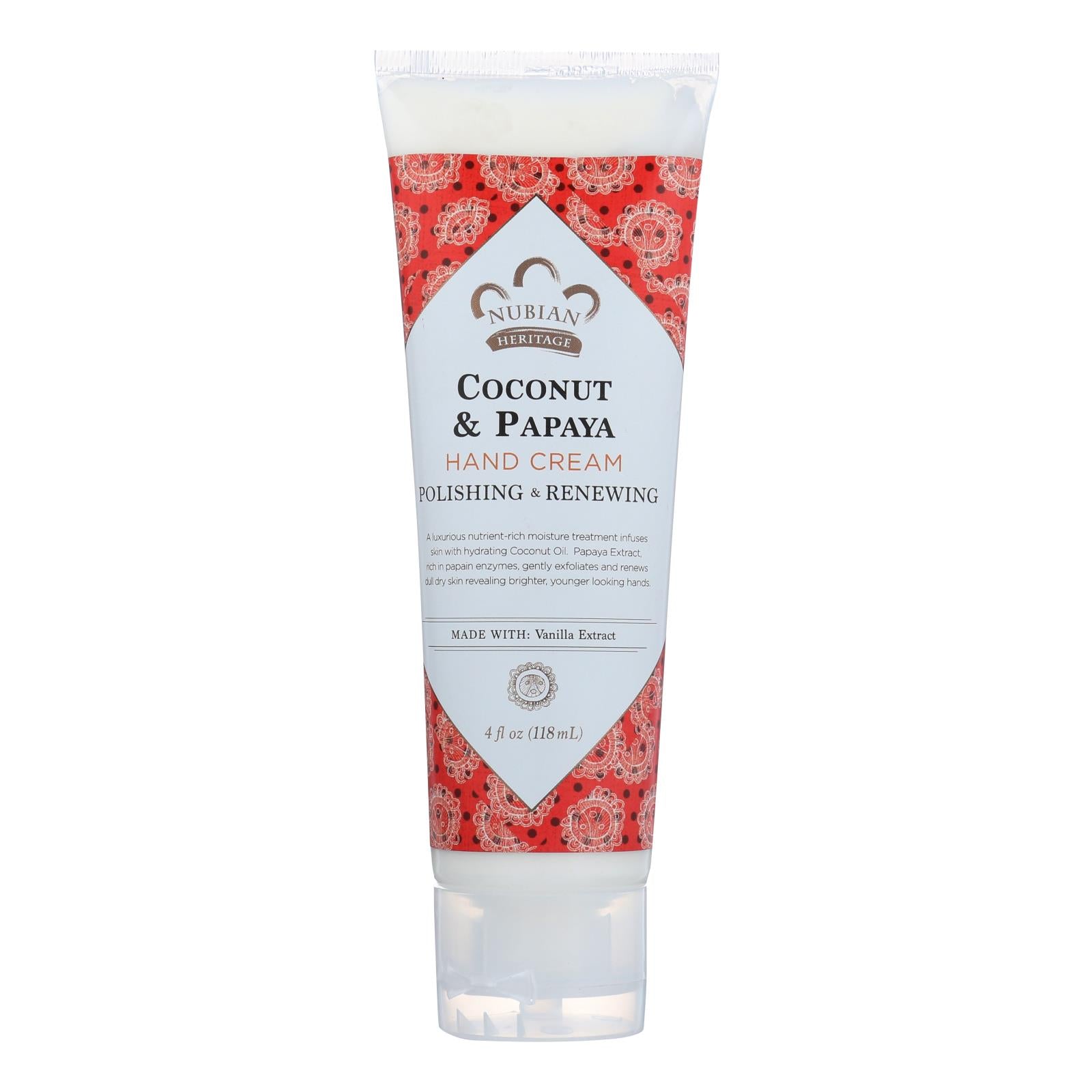 Héritage nubien, Crème pour les mains Nubian Heritage - noix de coco et papaye - 4 oz