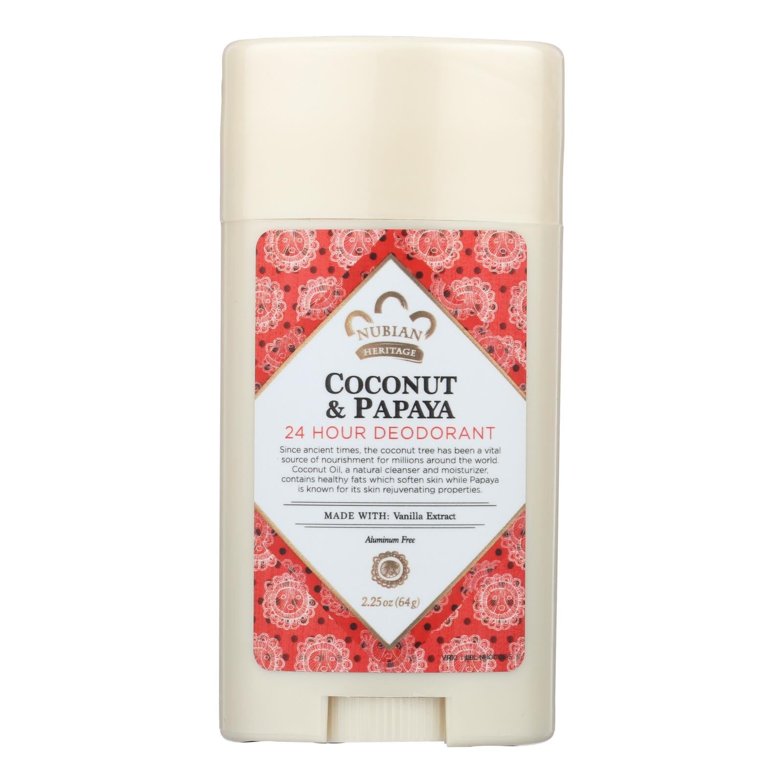 Héritage nubien, Déodorant Nubian Heritage - Tout naturel - 24 heures - noix de coco et papaye - avec huile de vanille - 2.25 oz