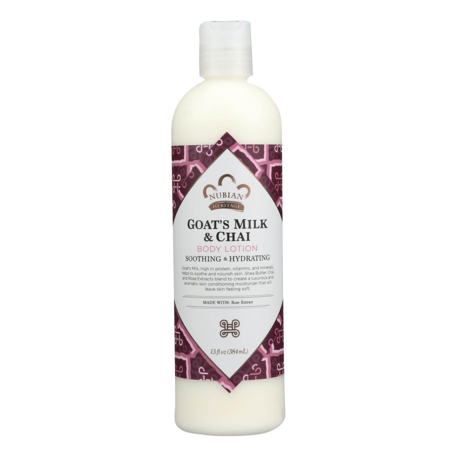 Héritage nubien, Lotion Nubian Heritage - Lait de chèvre et Chai - 13 fl oz