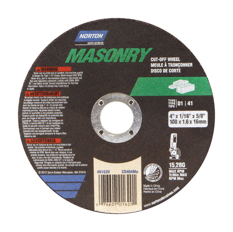 RUST-OLEUM CORPORATION, Meule Norton Masonry 4 in. D X 5/8 in. Disque à tronçonner en carbure de silicium 1 pc