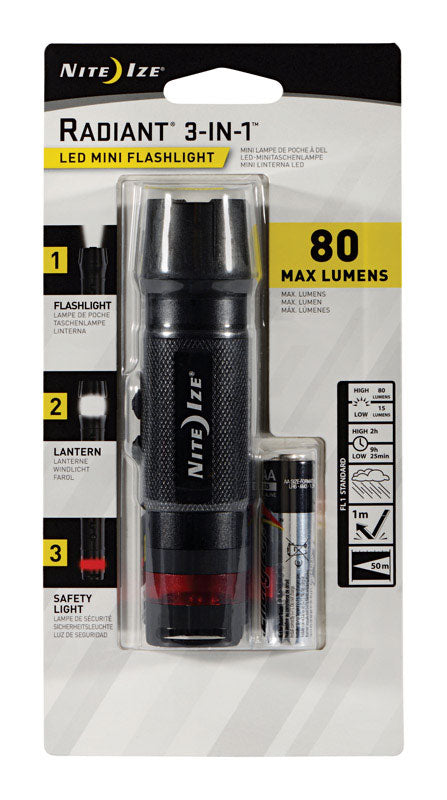 NITE IZE INC, Nite Ize 3-in-1 Mini 80 lm Black LED Flashlight AA Battery