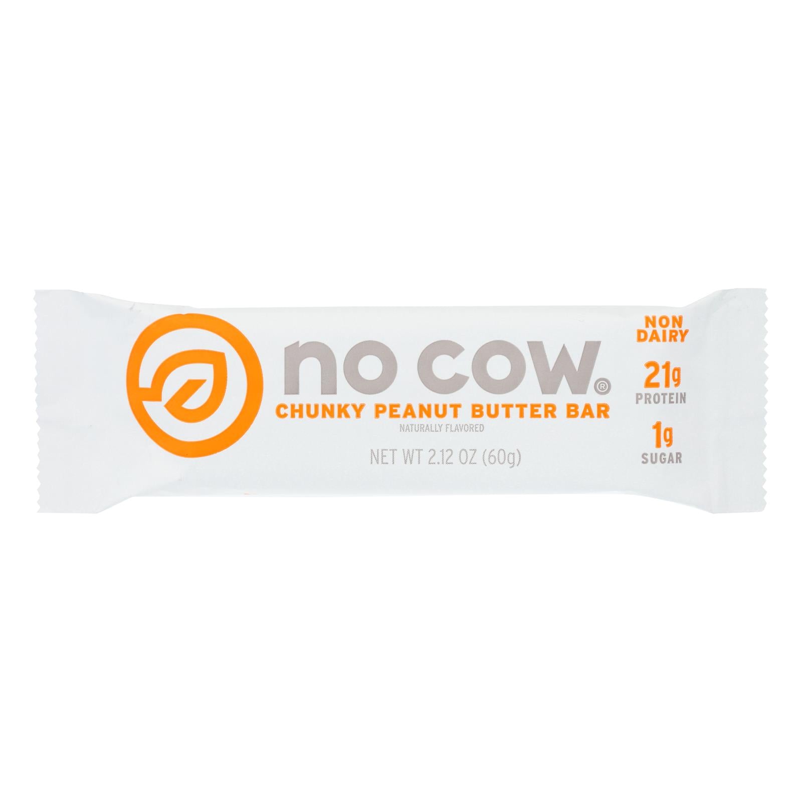 No Cow Bar, No Cow Bar Chunky Peanut Butter Bar - Case of 12 - 2.12 OZ (Pack of 12)