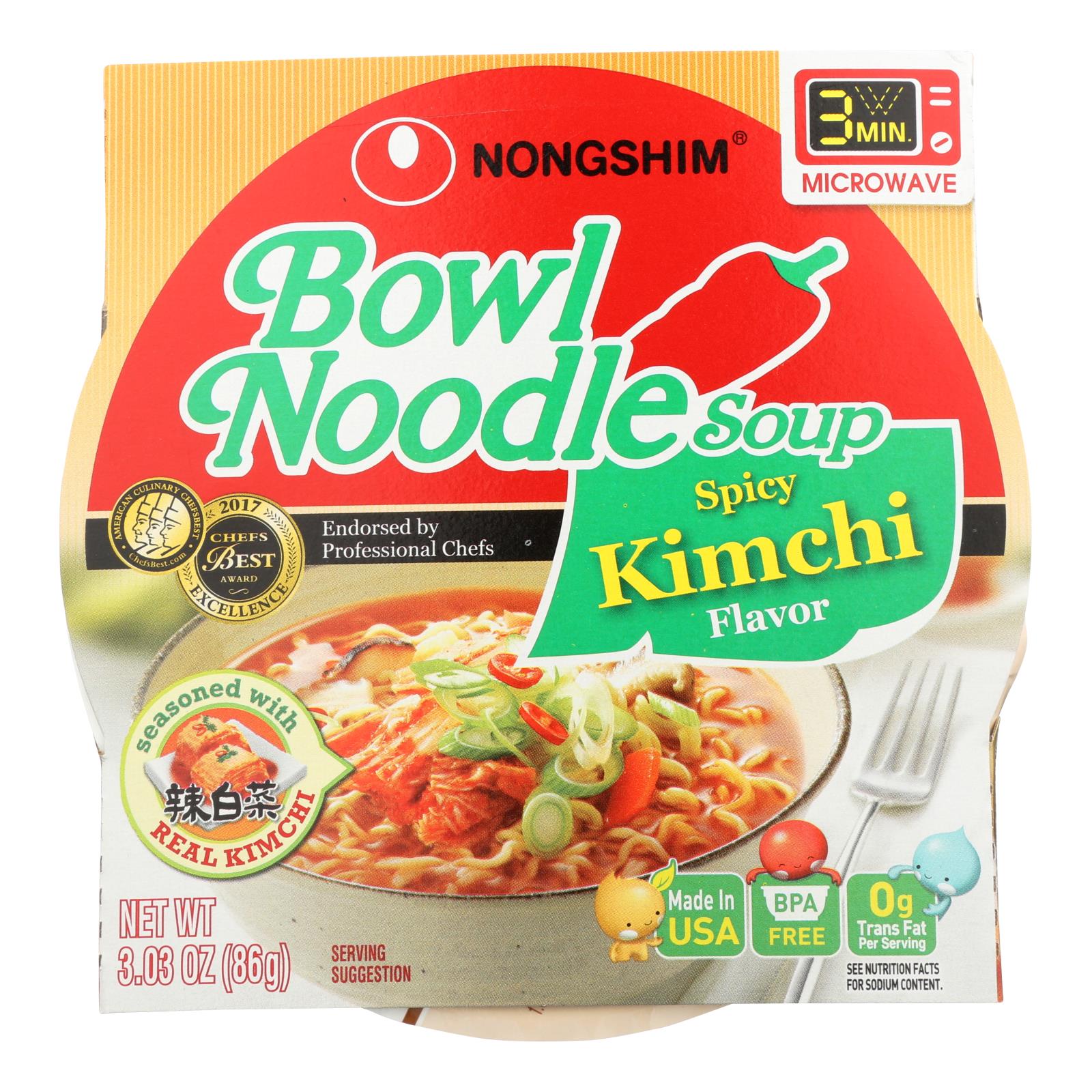 Nong Shim, Nong Shim Kimchi Cup - Vegan - Caisse de 12 - 3.03 oz. (Pack de 12)