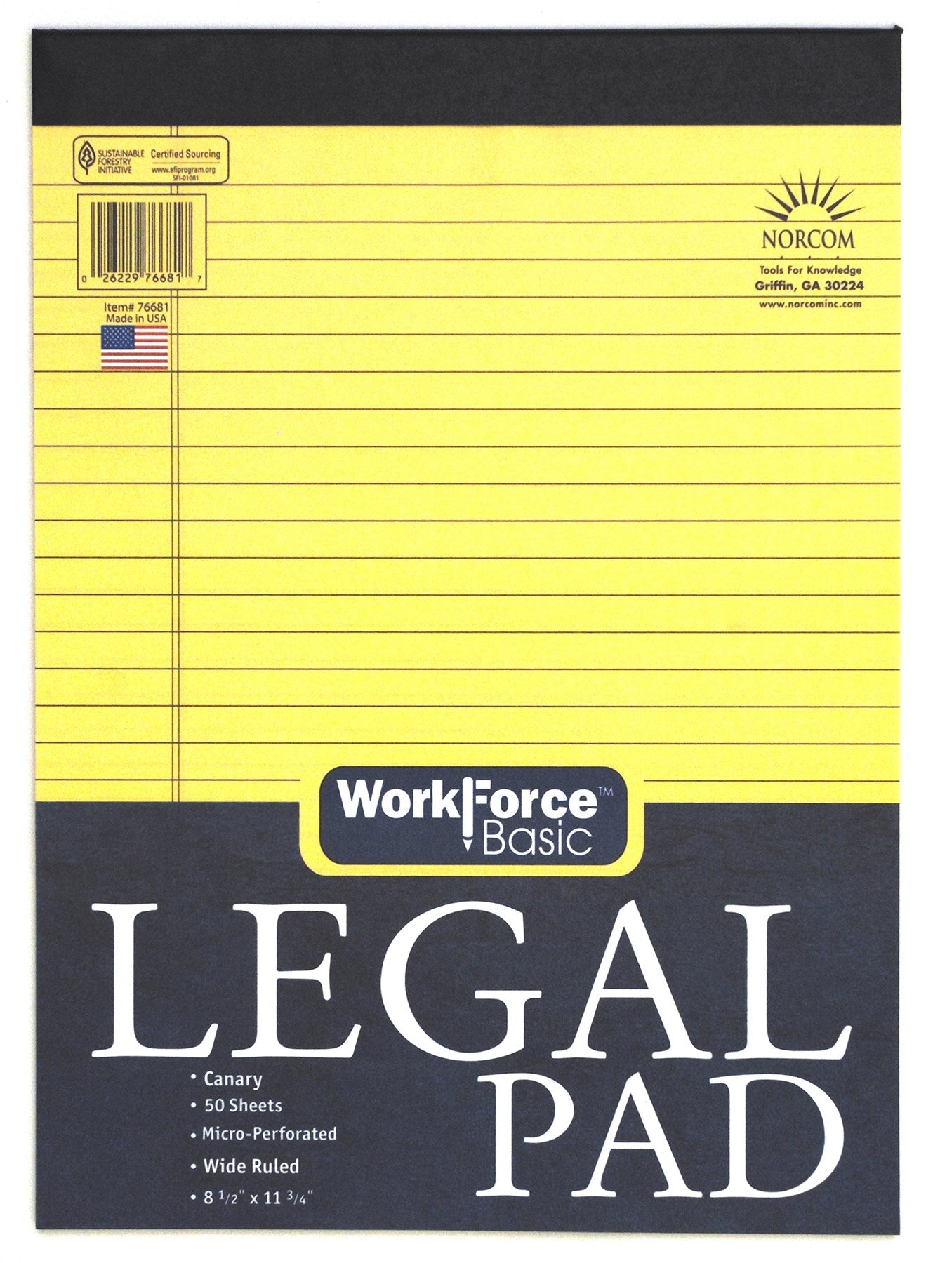 Norcom, Norcom 76681-12 8.5 X 11.75 Large Canary Legal Pad 50 feuilles