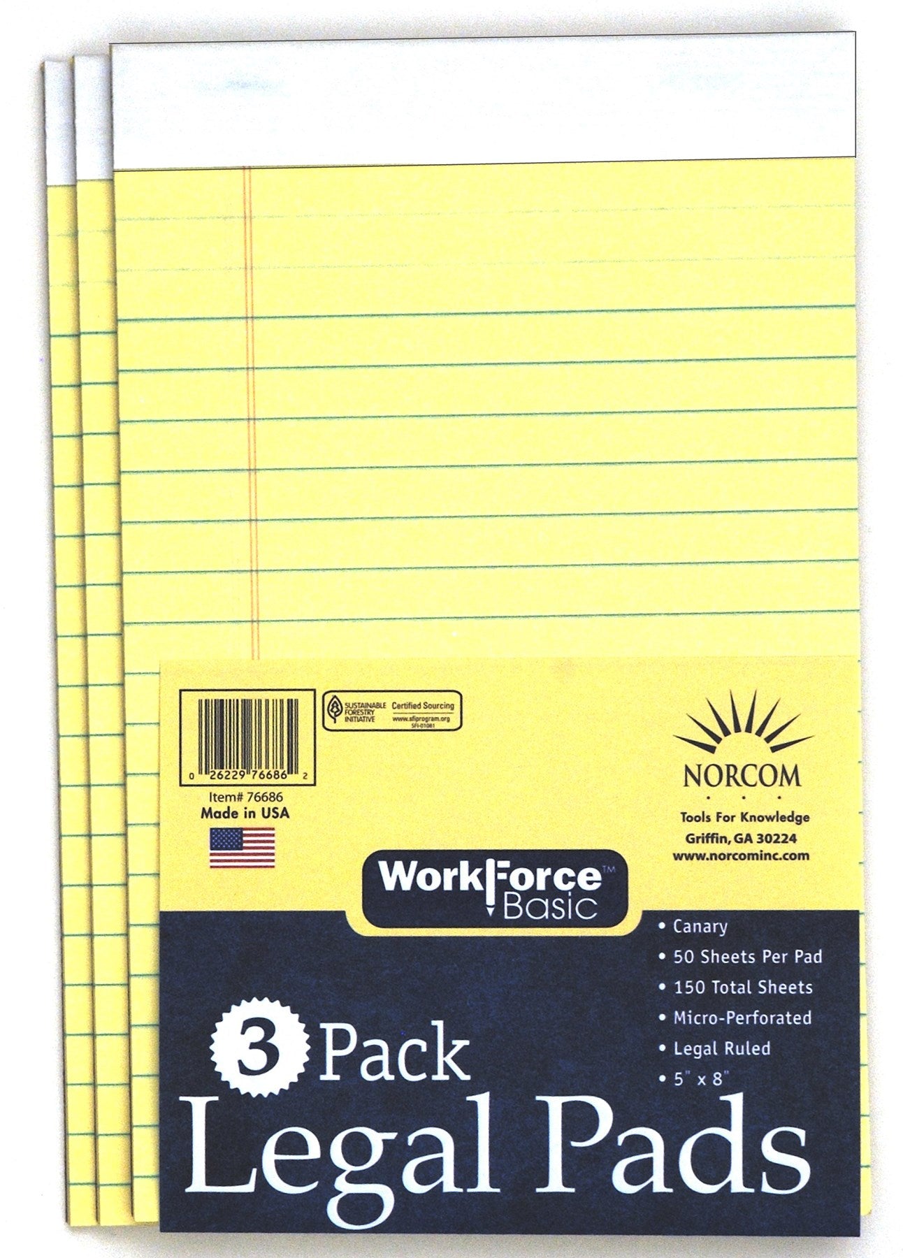 Norcom, Norcom 76686-6 5 X 8 Canary Legal Pad 50 Feuilles 3 Paquets