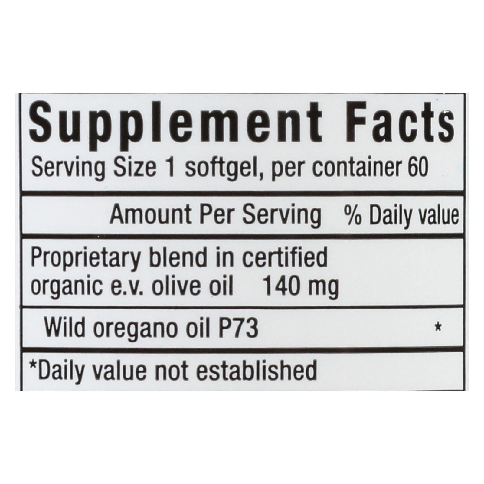 Herbes et épices d'Amérique du Nord, North American Herb and Spice Oreganol Huile d'Origan Sauvage - 60 Capsules de Gélatine