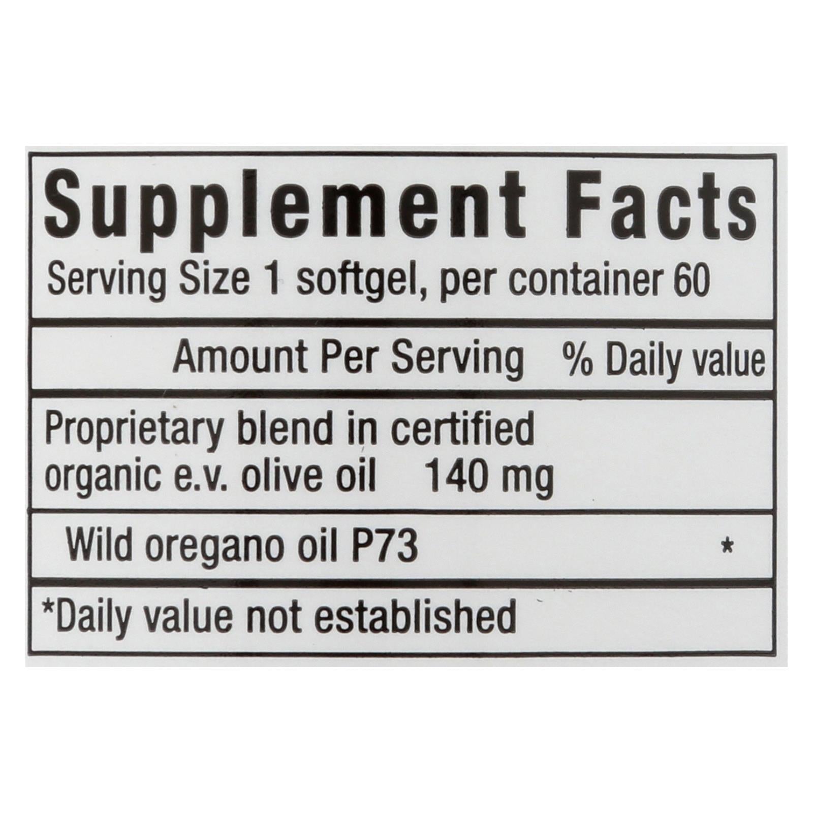 Herbes et épices d'Amérique du Nord, North American Herb and Spice Oreganol Oil of Oregano Super Strength - 60 capsules molles