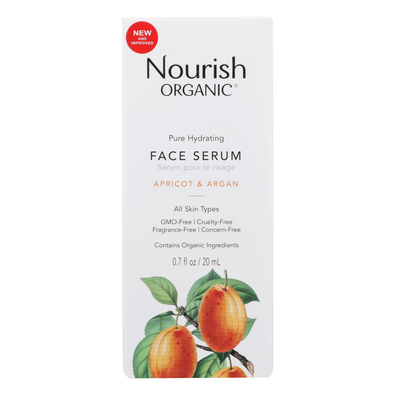 Nourrir, Nourish Organic Face Serum - Pure Hydrating Argan Apricot and Rosehip - .7 oz