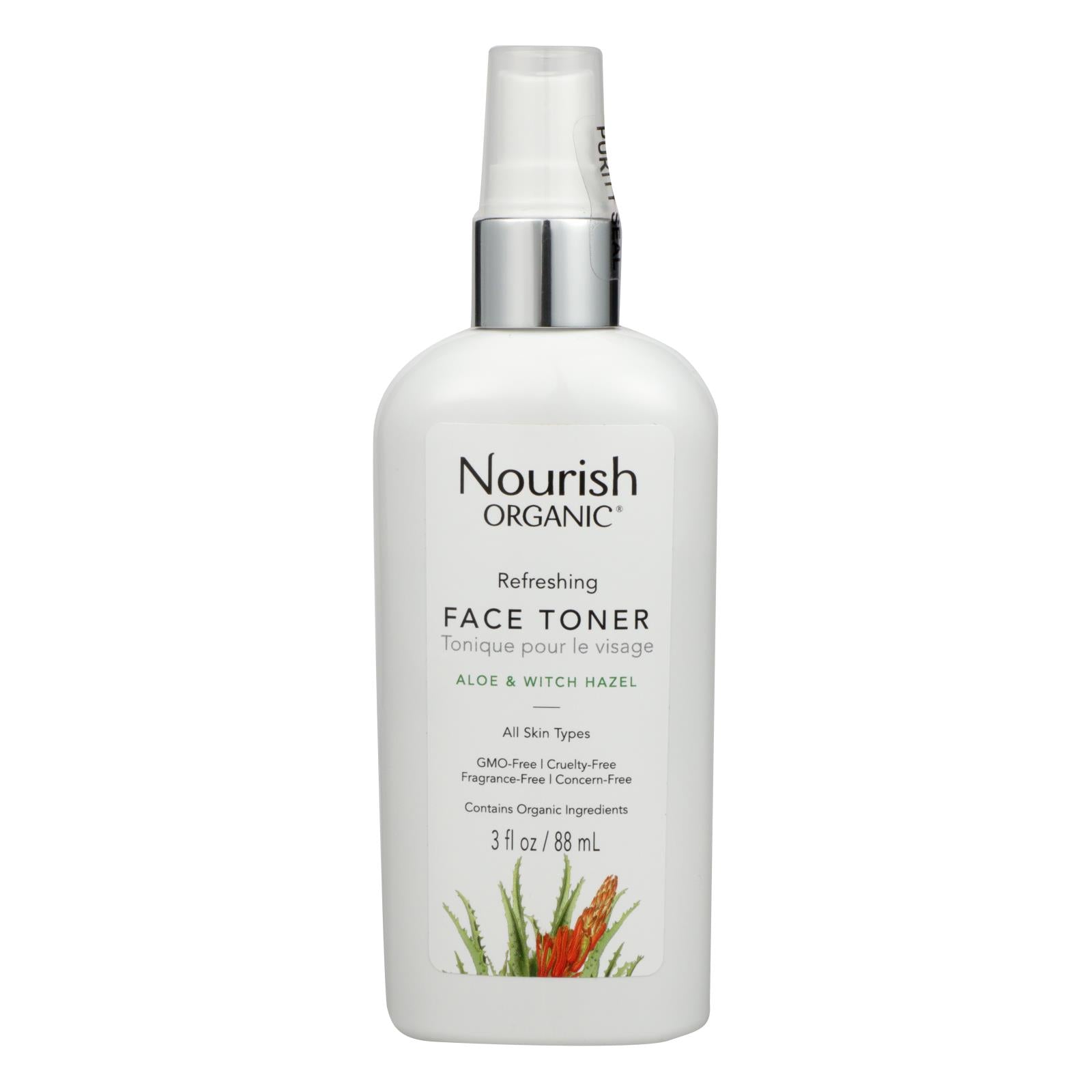 Nourrir, Nourish Organic Face Toner - Rafraîchissant et équilibrant - Eau de rose et hamamélis - 3 oz