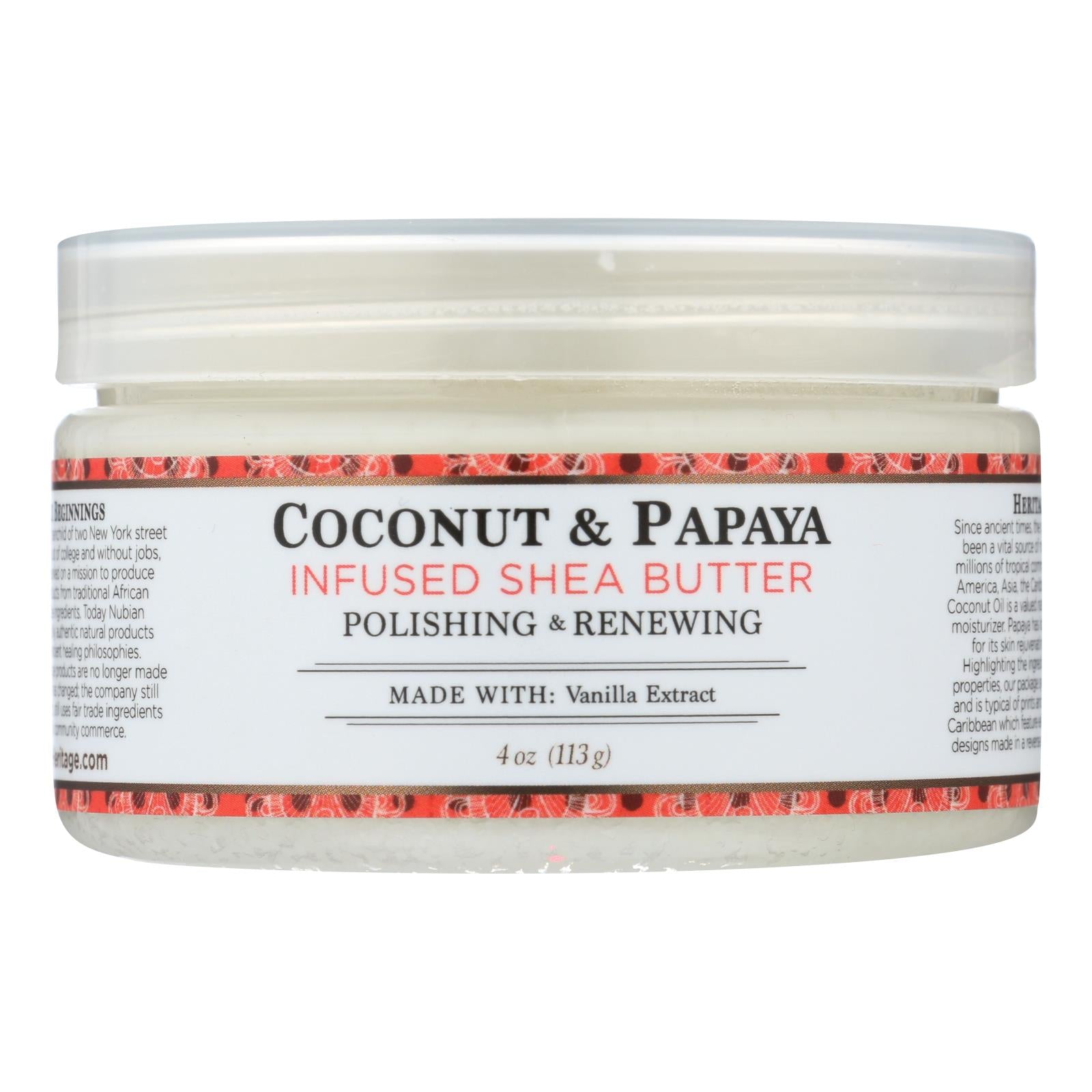 Héritage nubien, Nubian Heritage 100% Organic Shea Butter Infused With Coconut & Papaya - 1 Each - 4 OZ