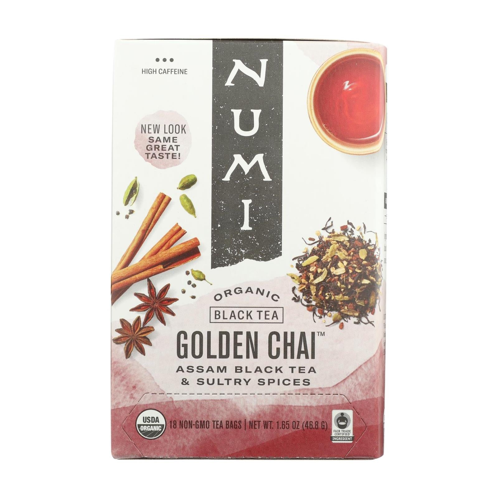 Thé Numi, Numi Golden Chai Spiced Assam Black Tea - 18 sachets - Carton de 6