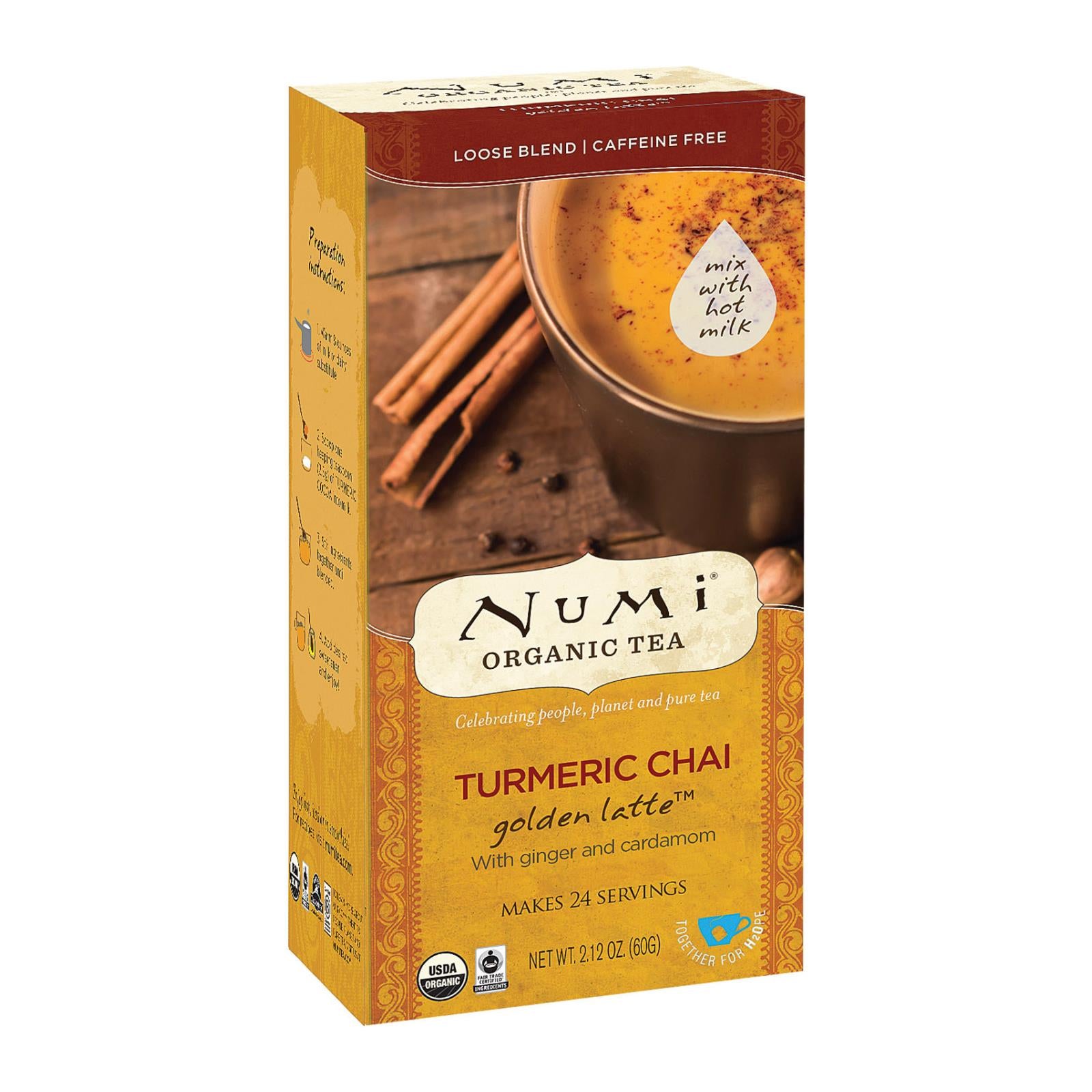 Thé Numi, Numi Tea Golden Latte - Organic - Turmeric Chai - Case of 6 - 2.12 oz (Pack of 6)