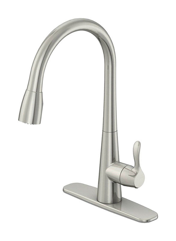 OakBrook, Oak Brook Brushed Nickel 1-Handle 1.8 GPM High Arc Pulldown Kitchen Faucet with Lever Handle