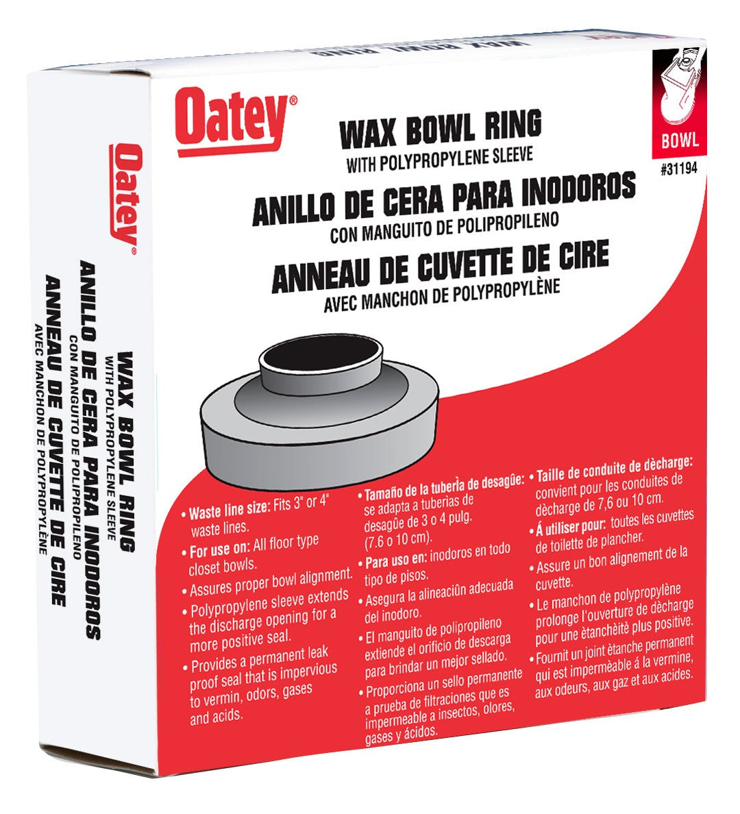 Oatey, Oatey 31194 Anneau de cire standard avec manchon