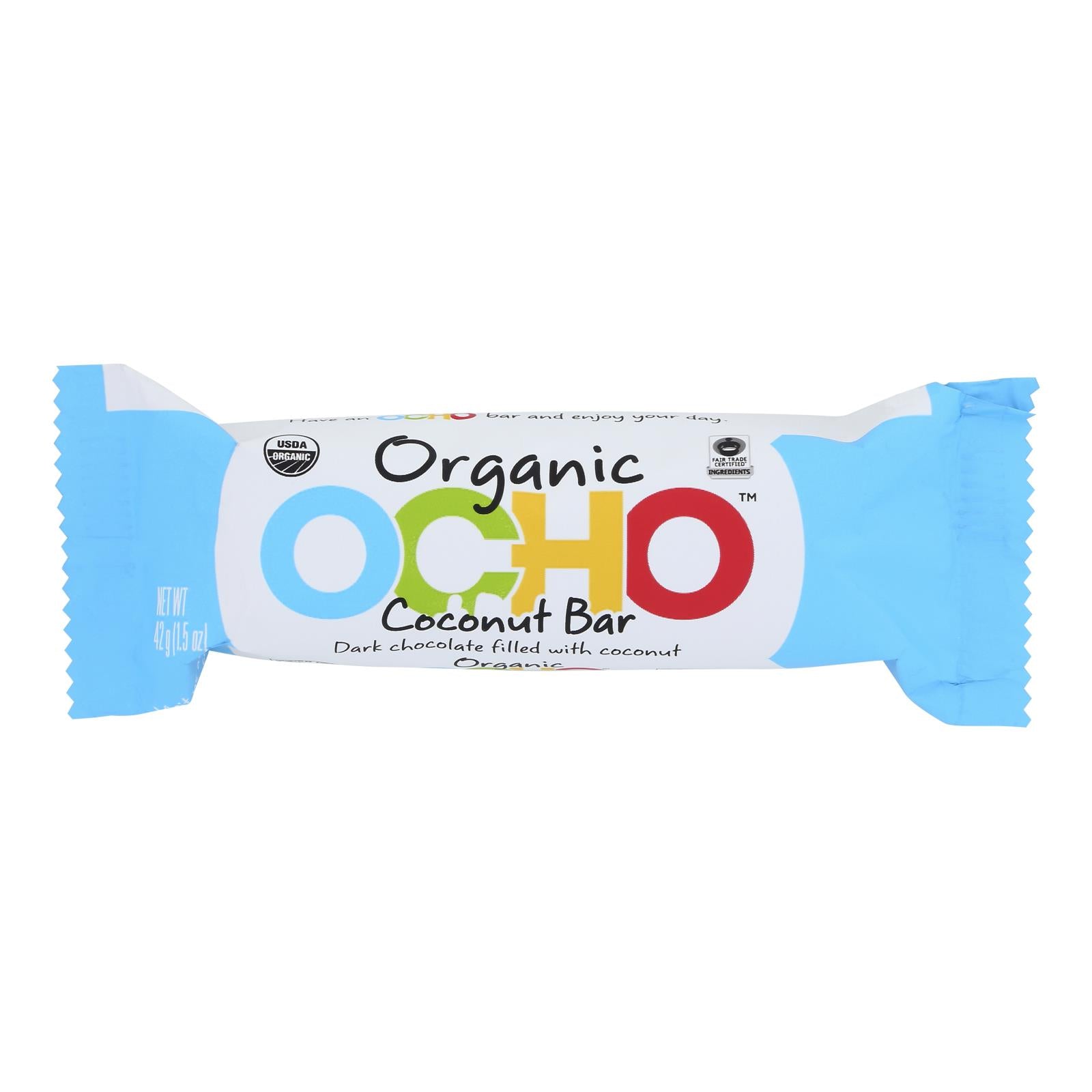 Ocho Candy, Ocho Candy - Barre chocolatée à la noix de coco - Carton de 12-1.5 OZ