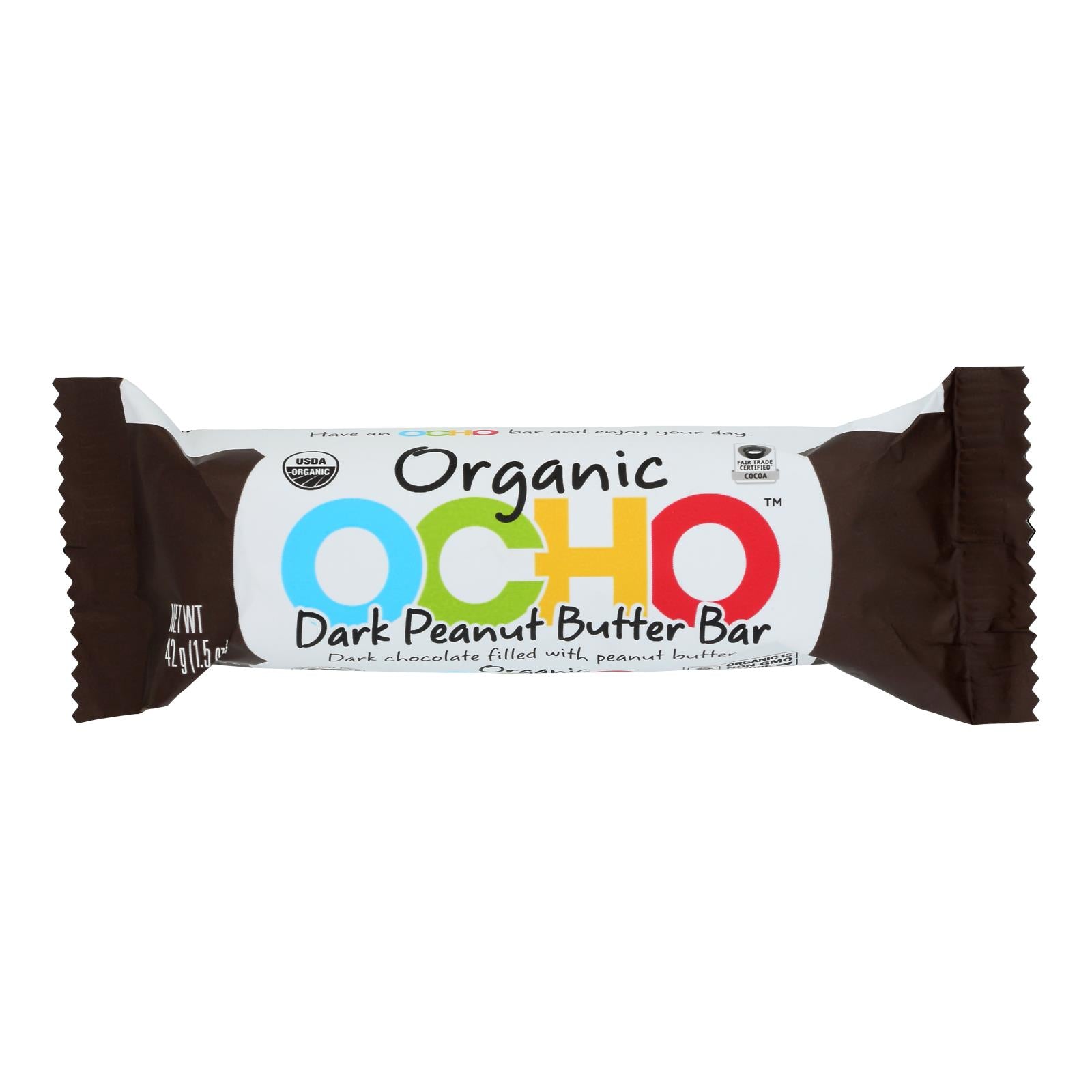 Ocho Candy, Ocho Candy - Barre de chocolat noir au beurre de cacahuètes - Caisse de 12-1.5 OZ