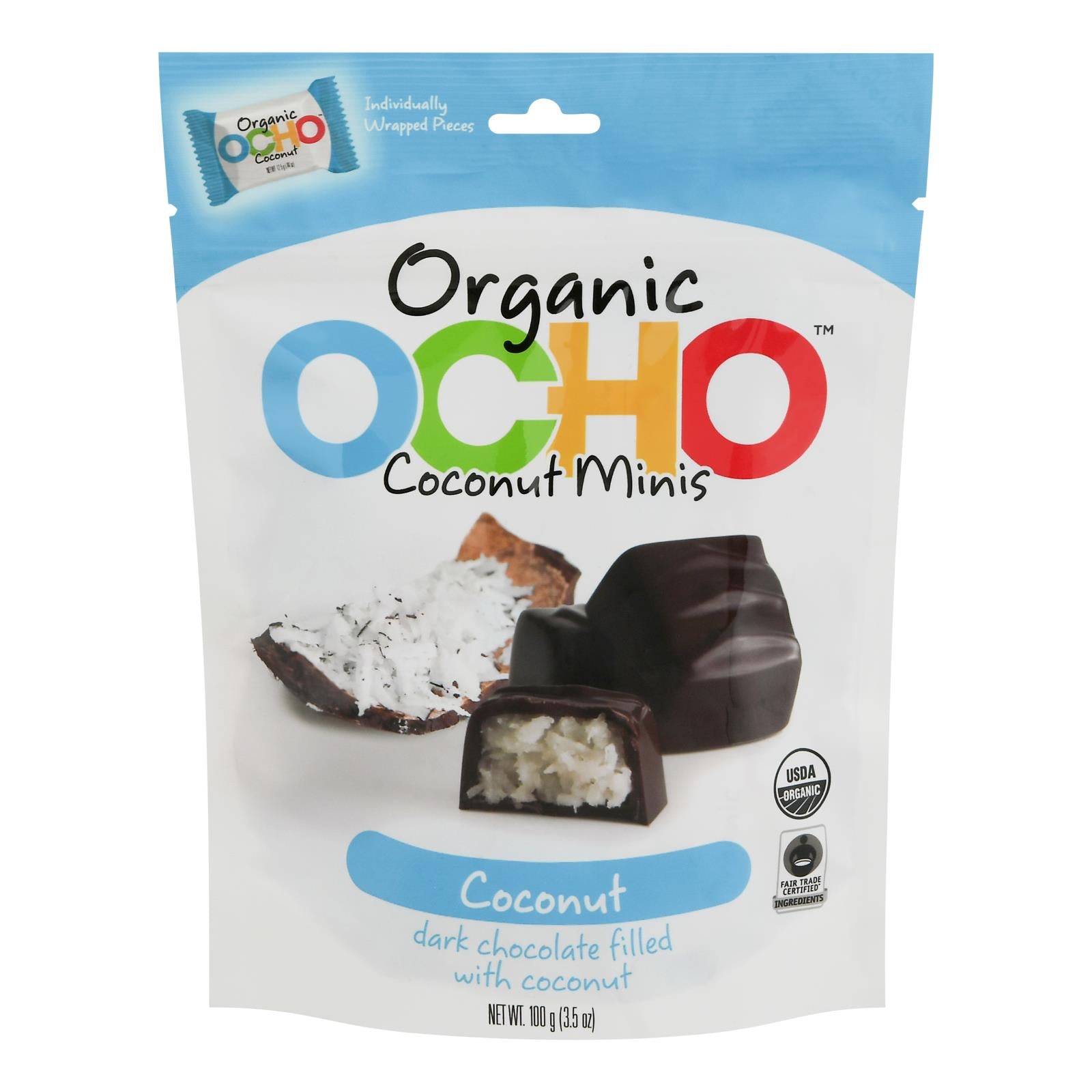 Ocho Candy, Ocho Candy - Mini-pochette noix de coco - Carton de 12-3.5 OZ