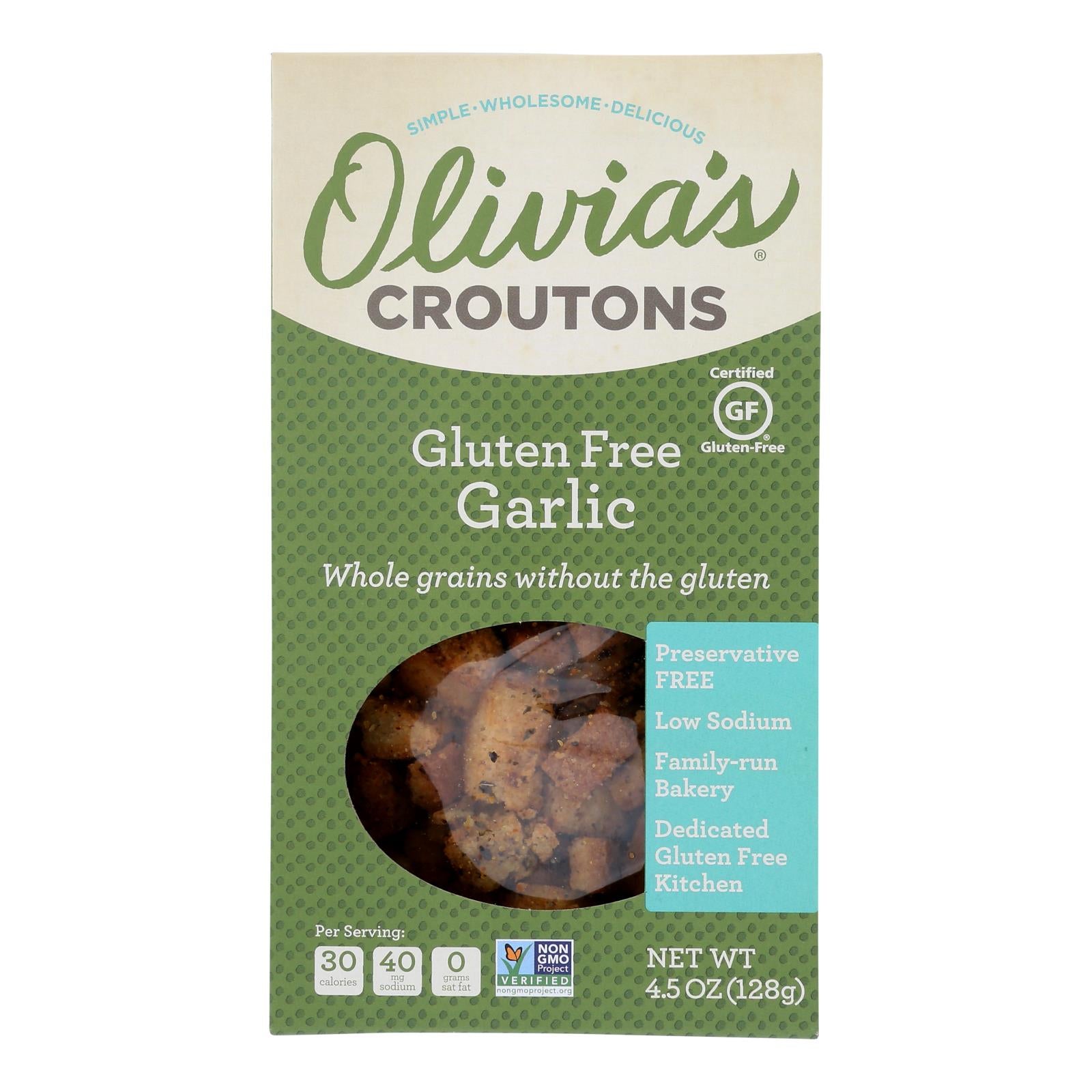 Olivia'S, Olivia's - Croûtons à l'ail sans gluten - Caisse de 6 - 4.5 OZ (Paquet de 6)