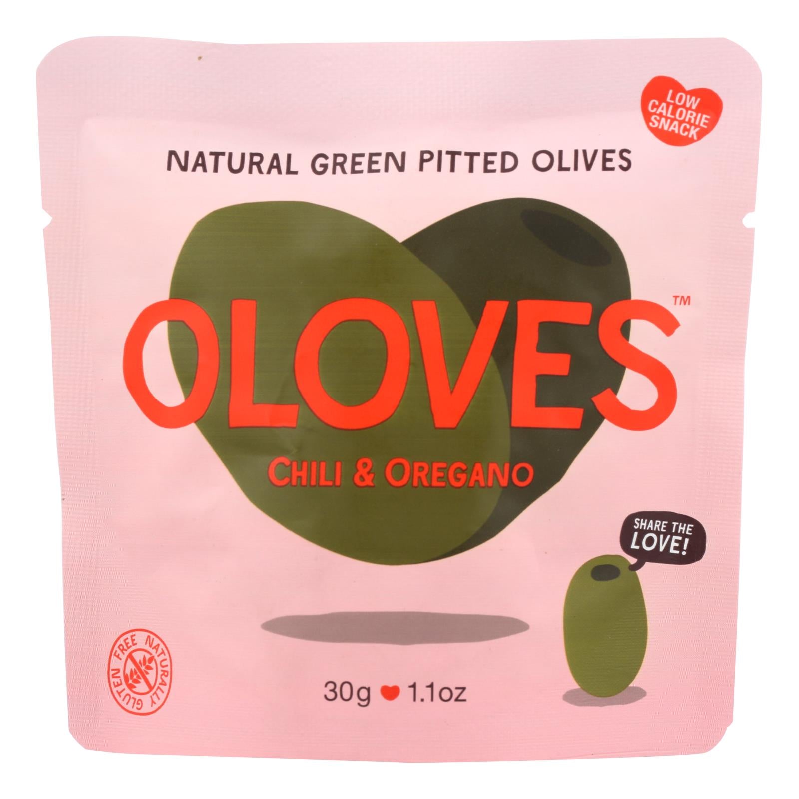 Oloves, Oloves Olives Vertes Dénoyautées - Chili et Origan - Caisse de 10 - 1.1 oz (Paquet de 10)