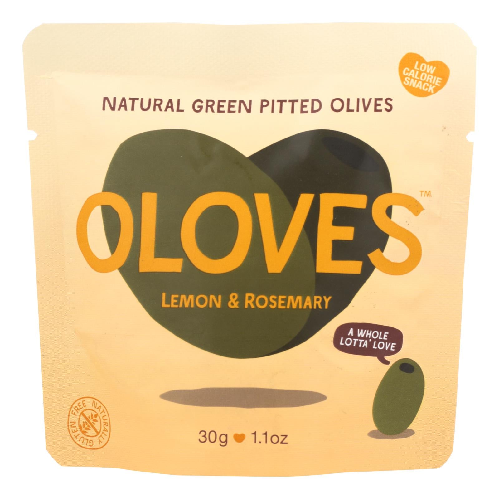 Oloves, Oloves Olives Vertes Dénoyautées - Citron et Romarin - Carton de 10 - 1.1 oz (Pack de 10)