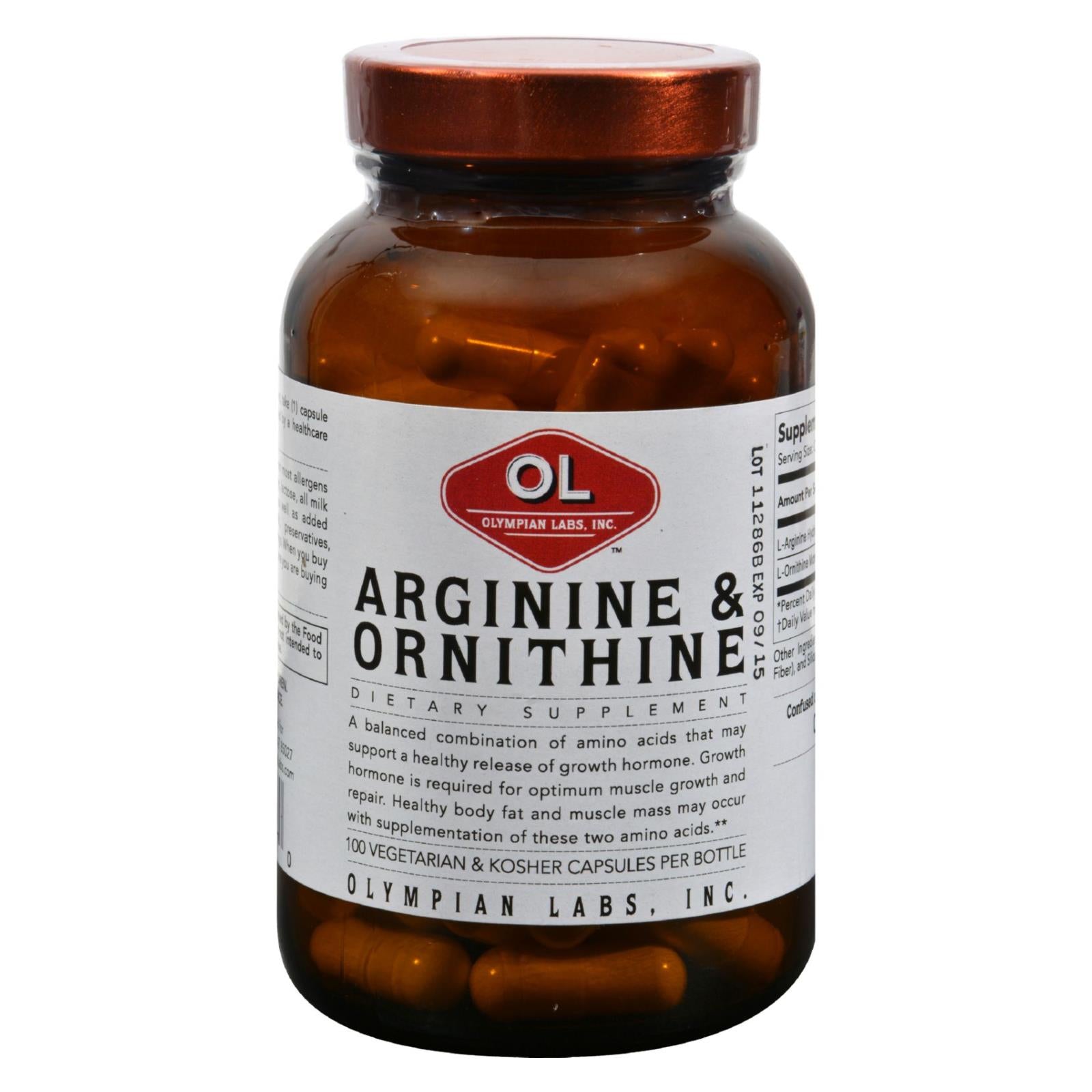 Laboratoires Olympian, Olympian Labs Arginine et Ornithine - 100 Capsules Végétariennes