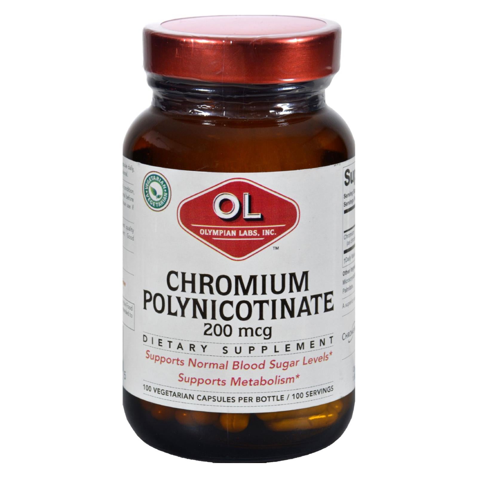 Laboratoires Olympian, Olympian Labs Chromium Polynicotinate - 200 mg - 100 Capsules Végétariennes