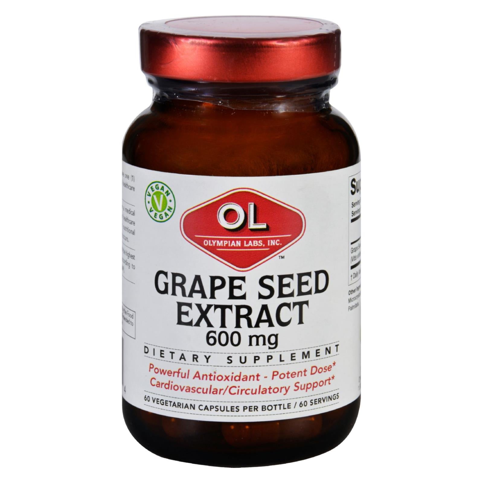 Laboratoires Olympian, Olympian Labs Grape Seed Extract - 600 mg - 60 Capsules Végétariennes