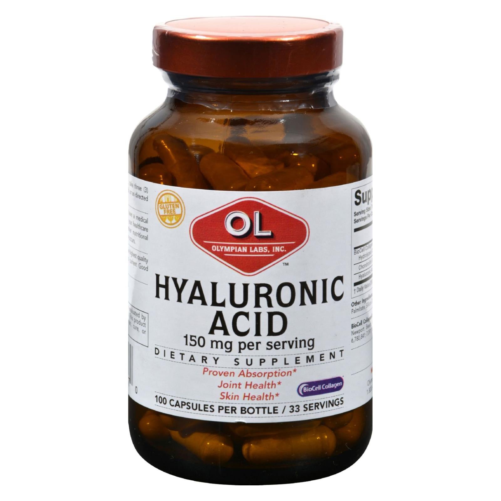 Laboratoires Olympian, Olympian Labs Hyaluronic Acid with BioCell Collagen Type II - 100 Capsules