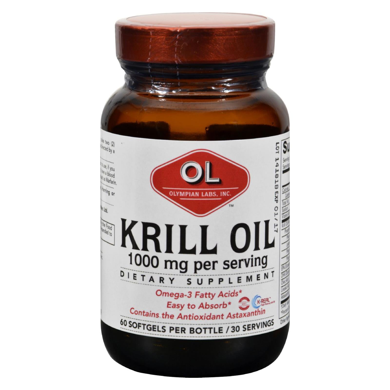 Laboratoires Olympian, Olympian Labs Krill Oil - 1000 mg - 60 Capsules Molles