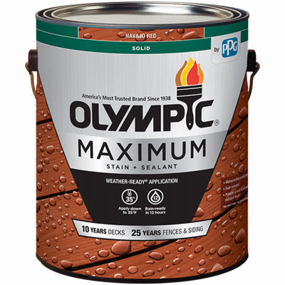 PPG-OLYMPIC/DEFT, Olympic Maximum Solid Color Semi-lustré Navajo Red Base 1 Acrylic Latex Stain and Sealant 1 gal (Pack of 4)