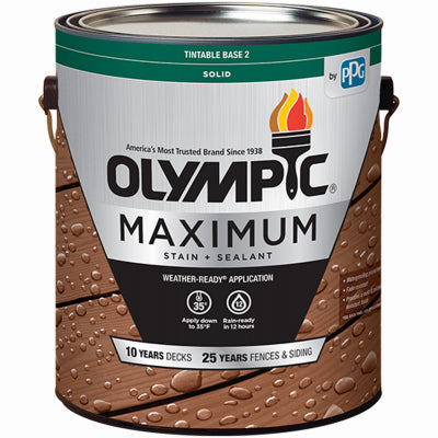 PPG-OLYMPIC/DEFT, Olympic Maximum Solid Color Tintable Semi-Gloss White Base 2 Base 2 Acrylic Latex Stain and Sealant (Pack of 4)