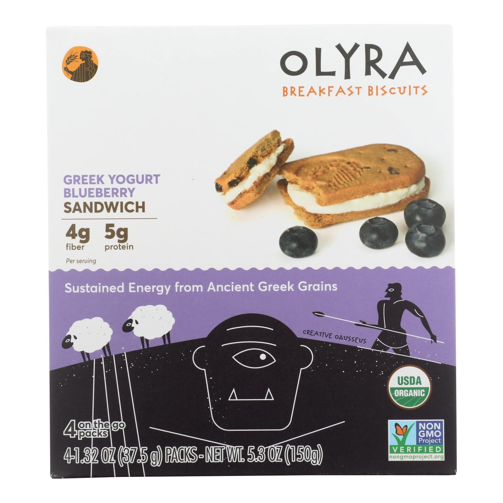 Olyra, Olyra - Biscuit sandwich déjeuner Yogourt grec Myrtille - Carton de 6 - 5.3 OZ (Pack de 6)