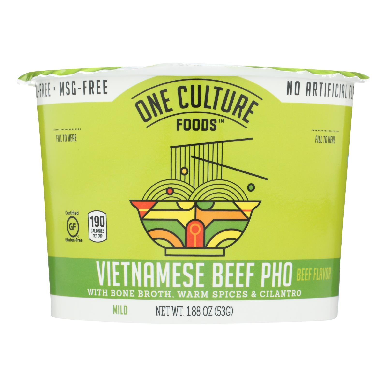 One Culture Foods, One Culture Foods Coupe de nouilles au bœuf vietnamien Pho - Caisse de 8 - 1.88 OZ (paquet de 8)