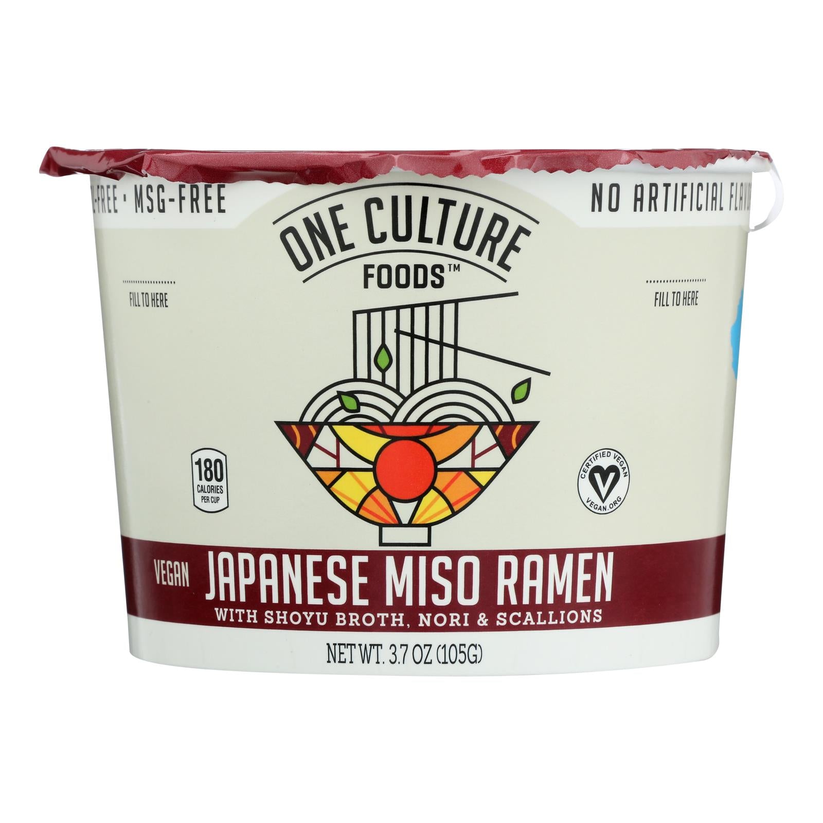 One Culture Foods, One Culture Foods - Ndle Cup Japonais Miso Ramen - Caisse de 8 - 3.7 OZ (Pack de 8)