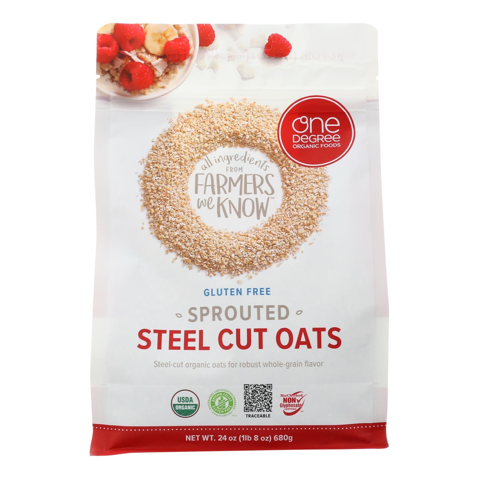 One Degree Organic Foods, One Degree Organic Foods Organic Steel Cut Oats - Sprouted - Case of 4 - 24 oz (Pack of 4)