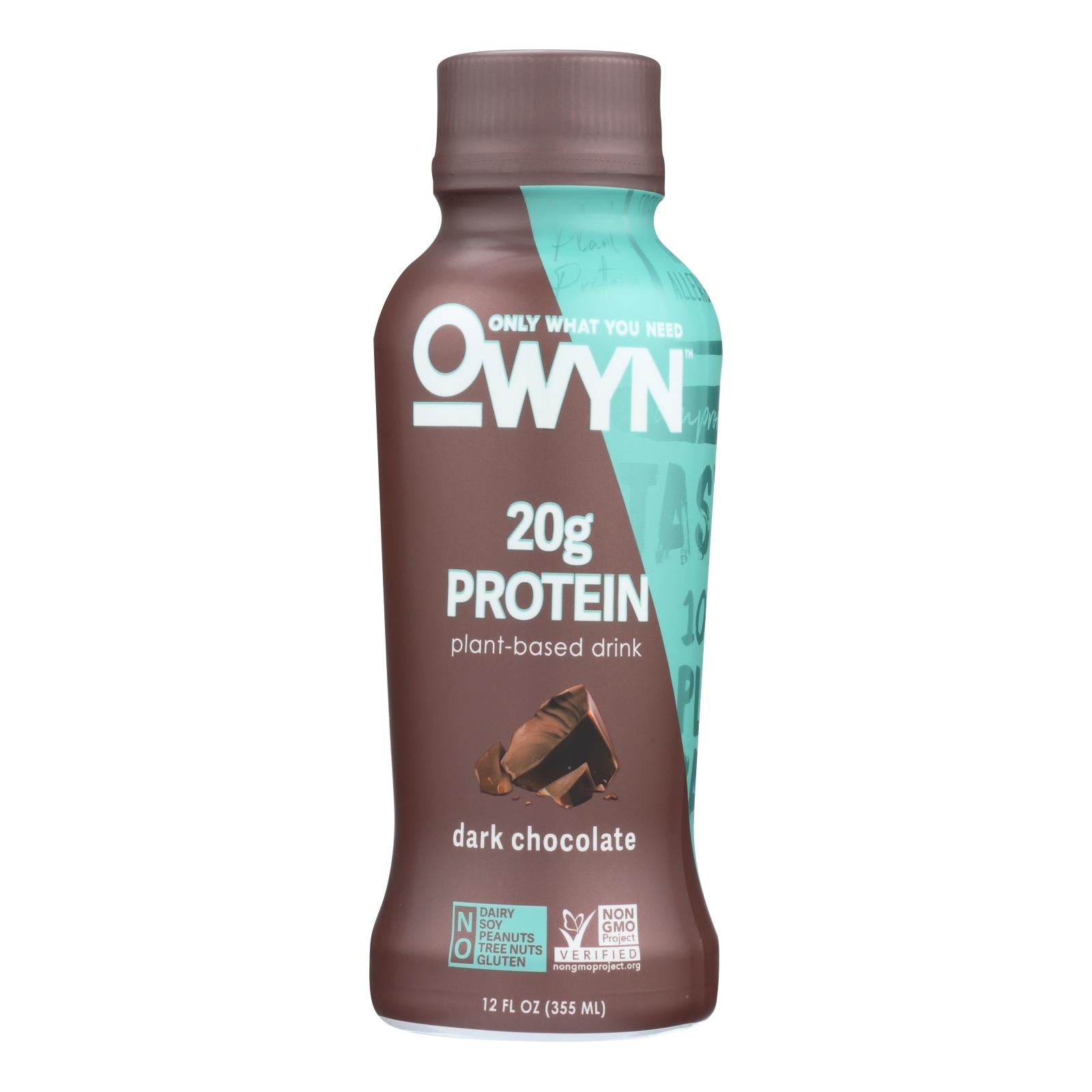 Juste ce qu'il faut, Only What You Need - Boisson protéinée à base de plantes - Chocolat noir - Carton de 12 - 12 fl oz. (Paquet de 12)