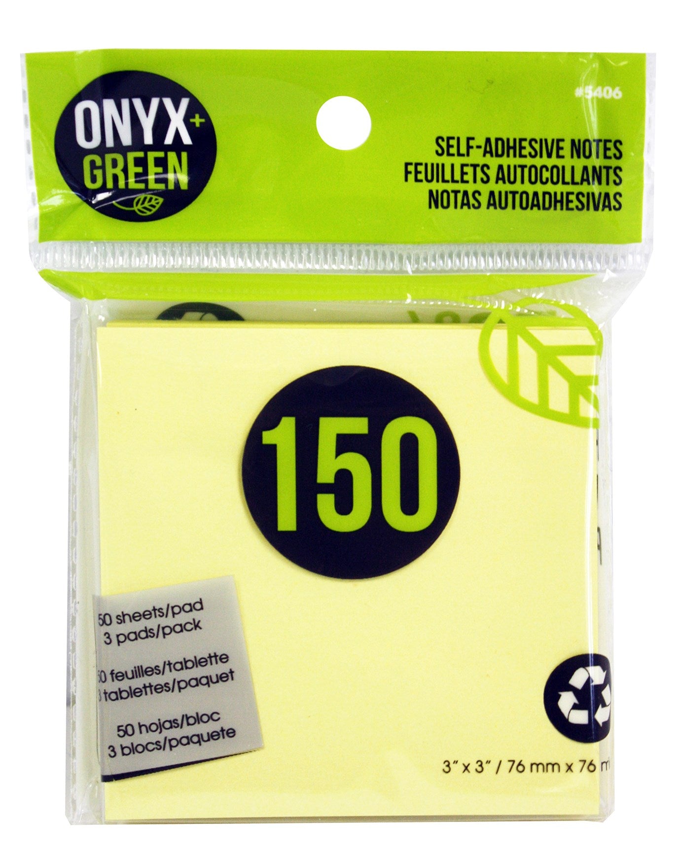 JENSEN DISTRIBUTIONS SERVICES, Onyx et Bleu 3 in.   W X 3 in.   L Yellow Sticky Notes 3 pad