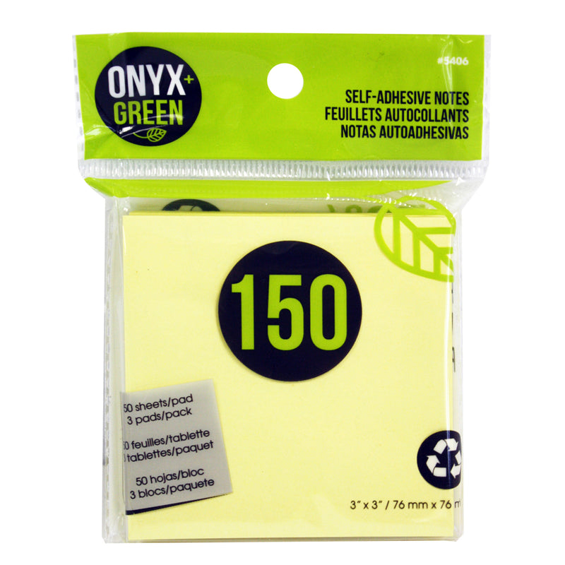 JENSEN DISTRIBUTIONS SERVICES, Onyx et Bleu 3 in.   W X 3 in.   L Yellow Sticky Notes 3 pad