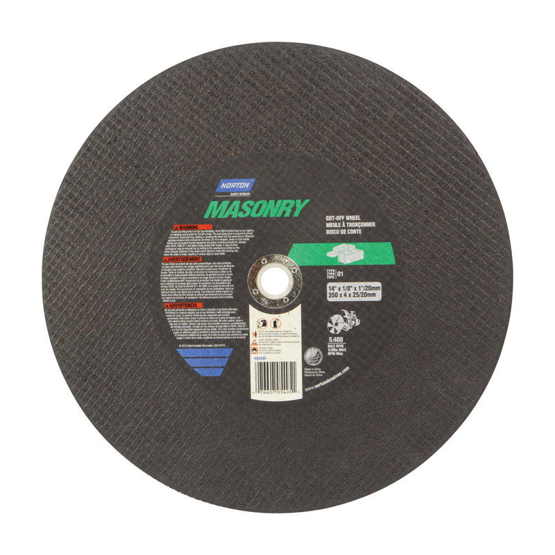 RUST-OLEUM CORPORATION, Roue à tronçonner Norton Masonry 14 in. D X 1 in. Disque à tronçonner en carbure de silicium 1 pc