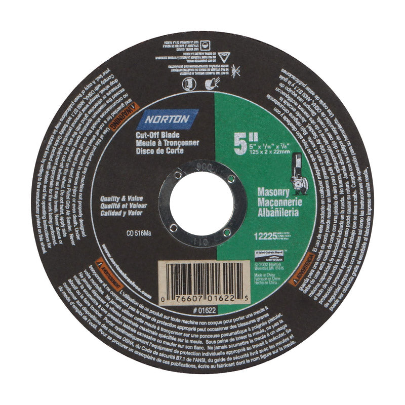 RUST-OLEUM CORPORATION, Roue à tronçonner Norton Masonry 5 in. D X 7/8 in. Disque à tronçonner en carbure de silicium 1 pc