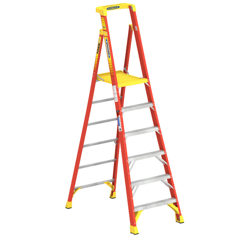 WERNER CO, Werner 6 ft. H Fiberglass Podium Platform Ladder Type IA 300 lb capacity